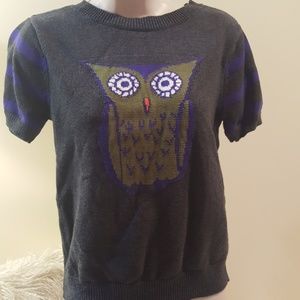 Cremieux Owl Short Sleeve Sweater Size Small